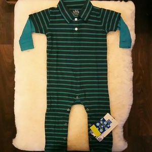 Kickee Pants Long Sleeve Polo Romper-Tundra Stripe