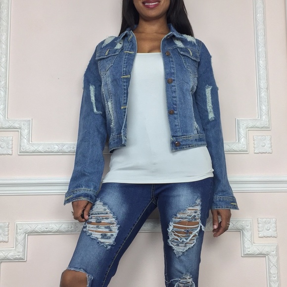 Cute Distressed Denim jean jacket coat - Picture 4 of 7