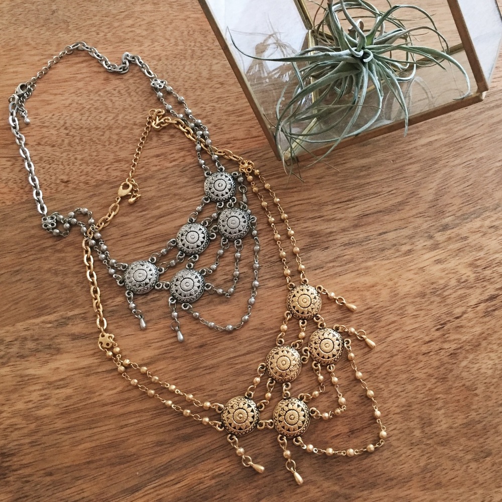 Set of Gold and Silver Statement Necklaces