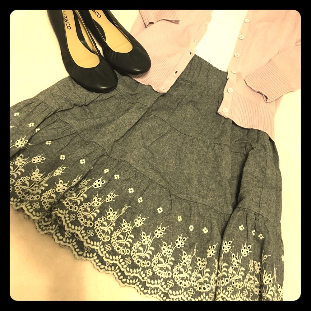 Chambray tiered skirt