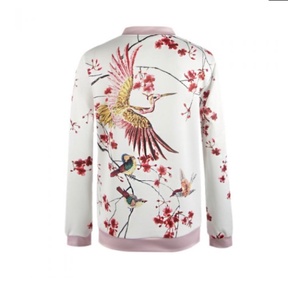 White Phoenix cherry blossom zip up bomber jacket - Picture 5 of 5