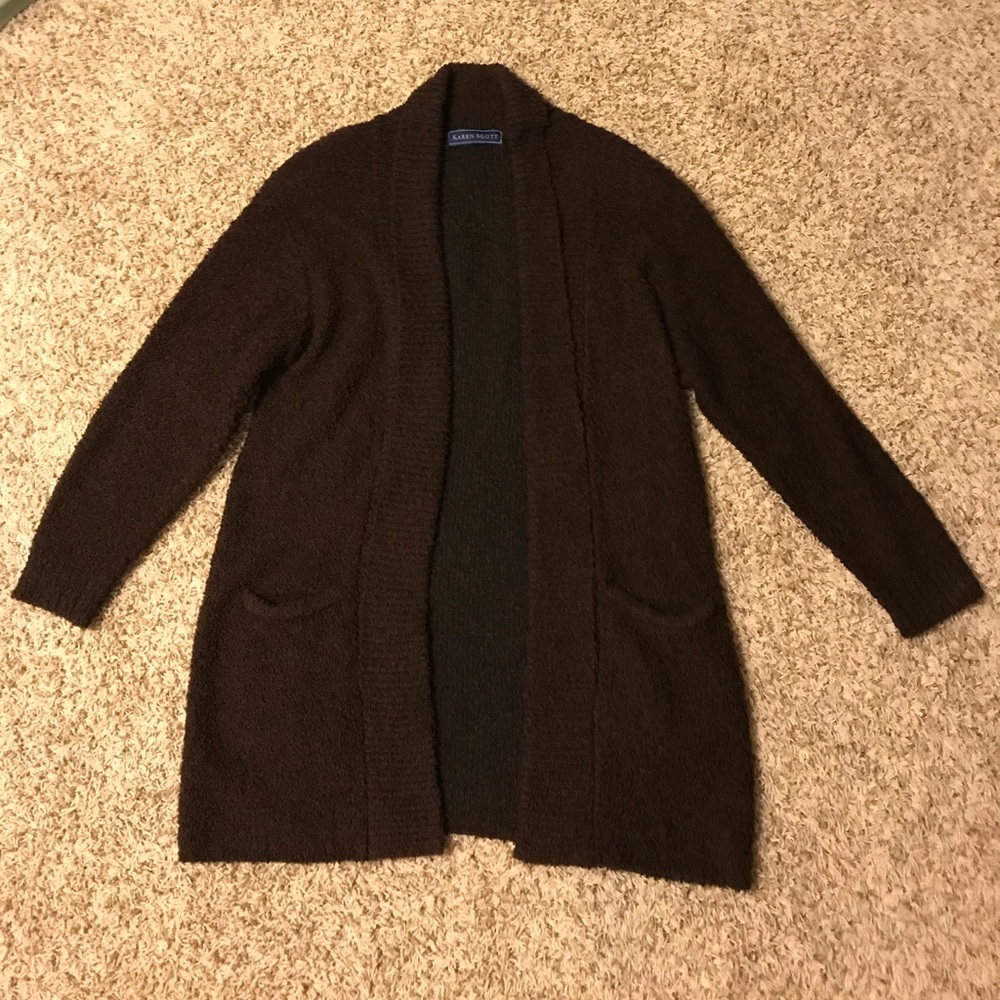 Karen Scott Brown Open Sweater Cardigan Long Tunic