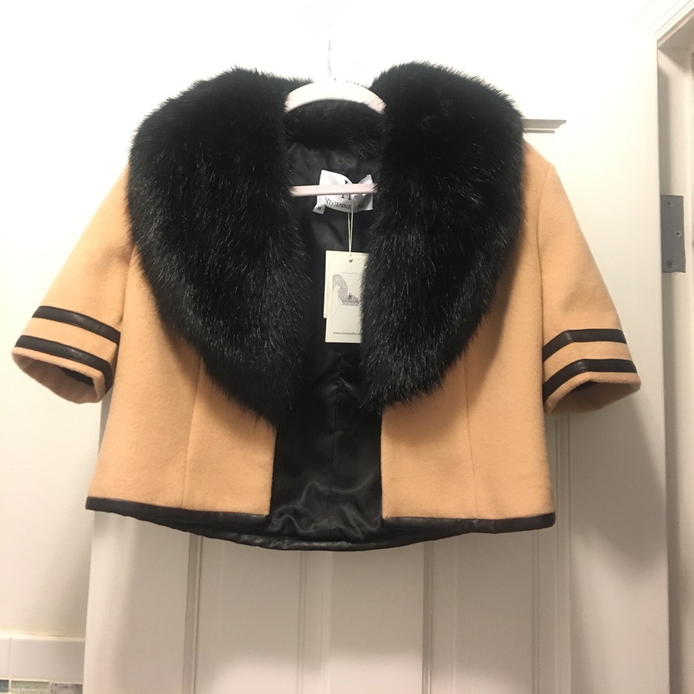 Vivienne Hu NY cropped jacket w/faux fur trim