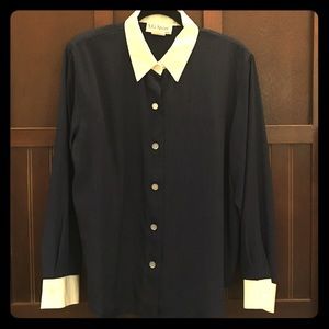 Retro 80s S.G Sport blouse in Navy and Cream