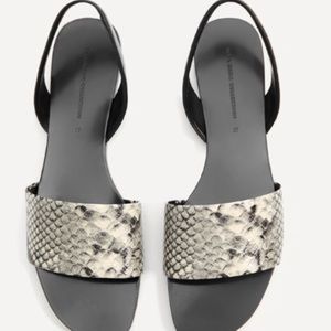 Never worn: Zara black snakeskin flat sandals