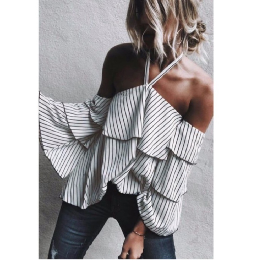 ‘Nina’ Off the shoulder flounce backless tie top - Picture 1 of 3