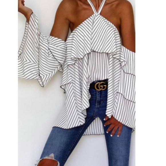 ‘Nina’ Off the shoulder flounce backless tie top - Picture 2 of 3