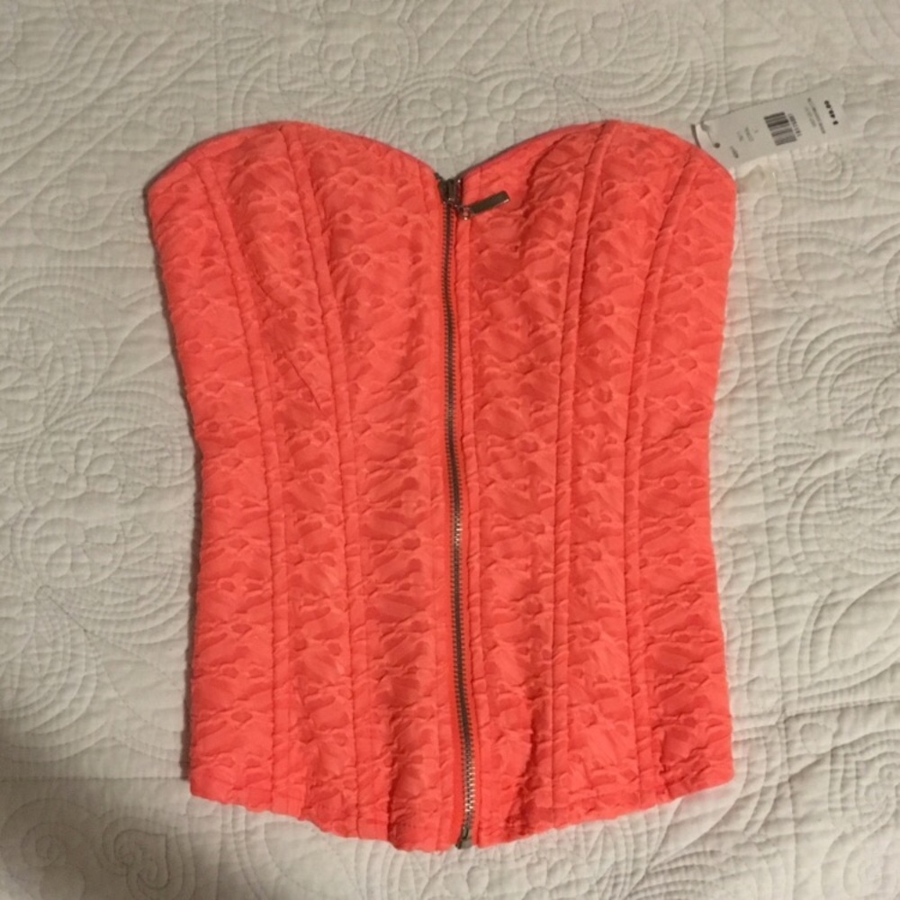 neon pink/orange zip corset.