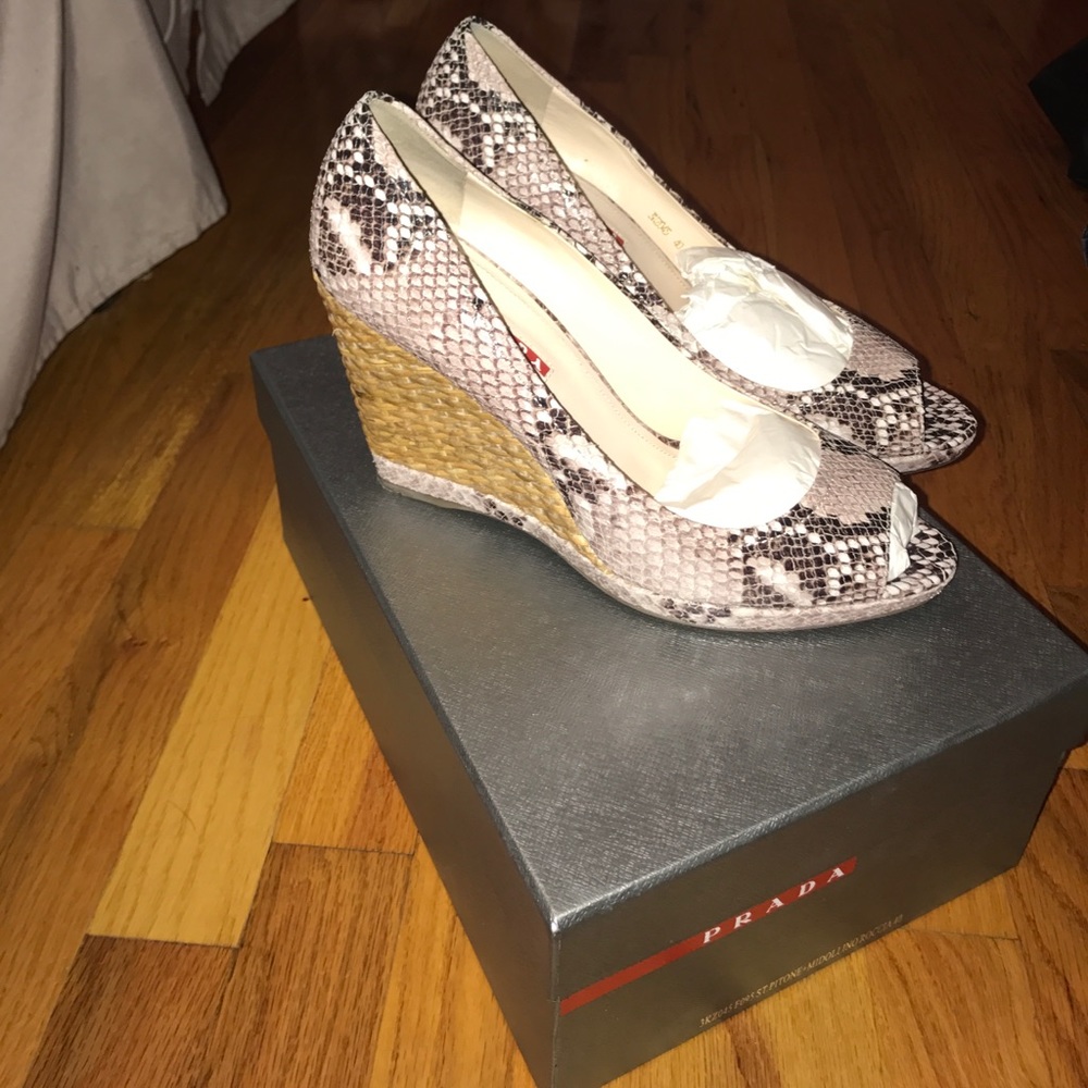 Prada snakeskin wedges