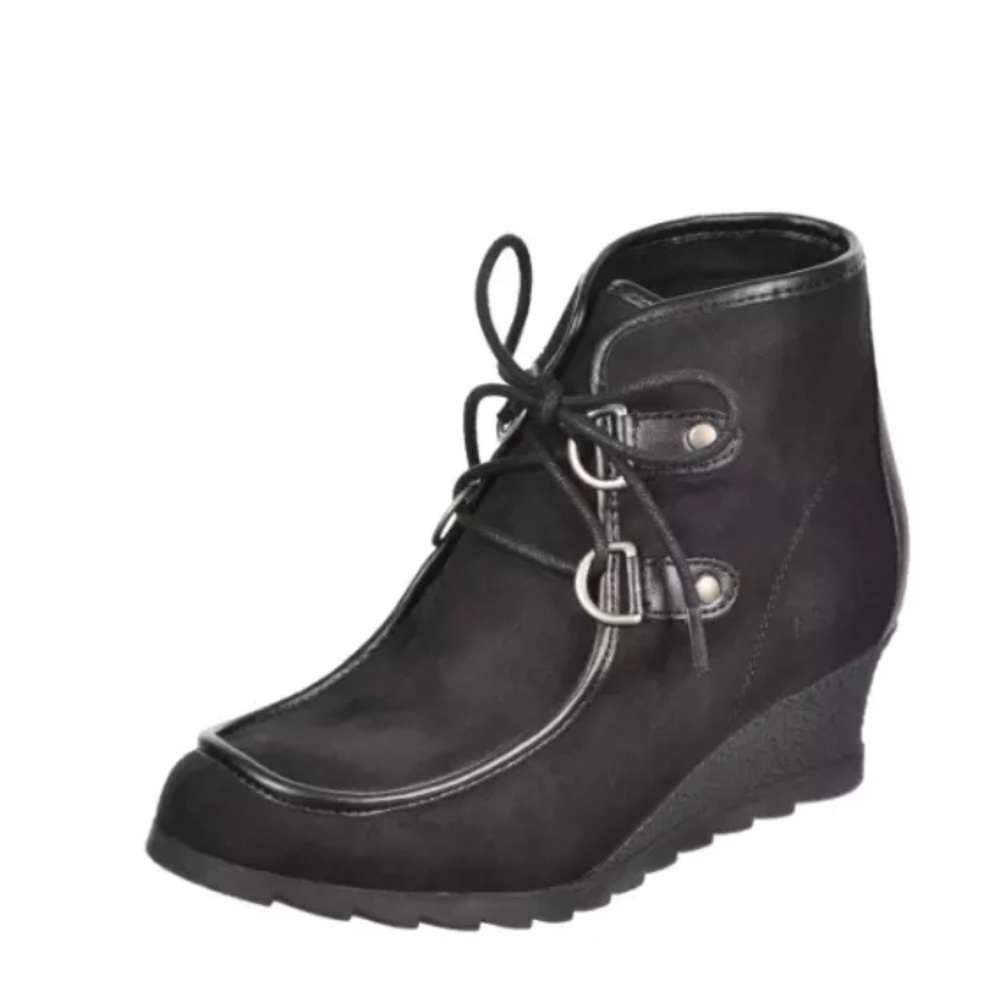 Girls Nine West Pace Suede Wedge Tie Ankle Boots