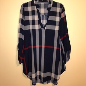 Navy plaid hi low tunic