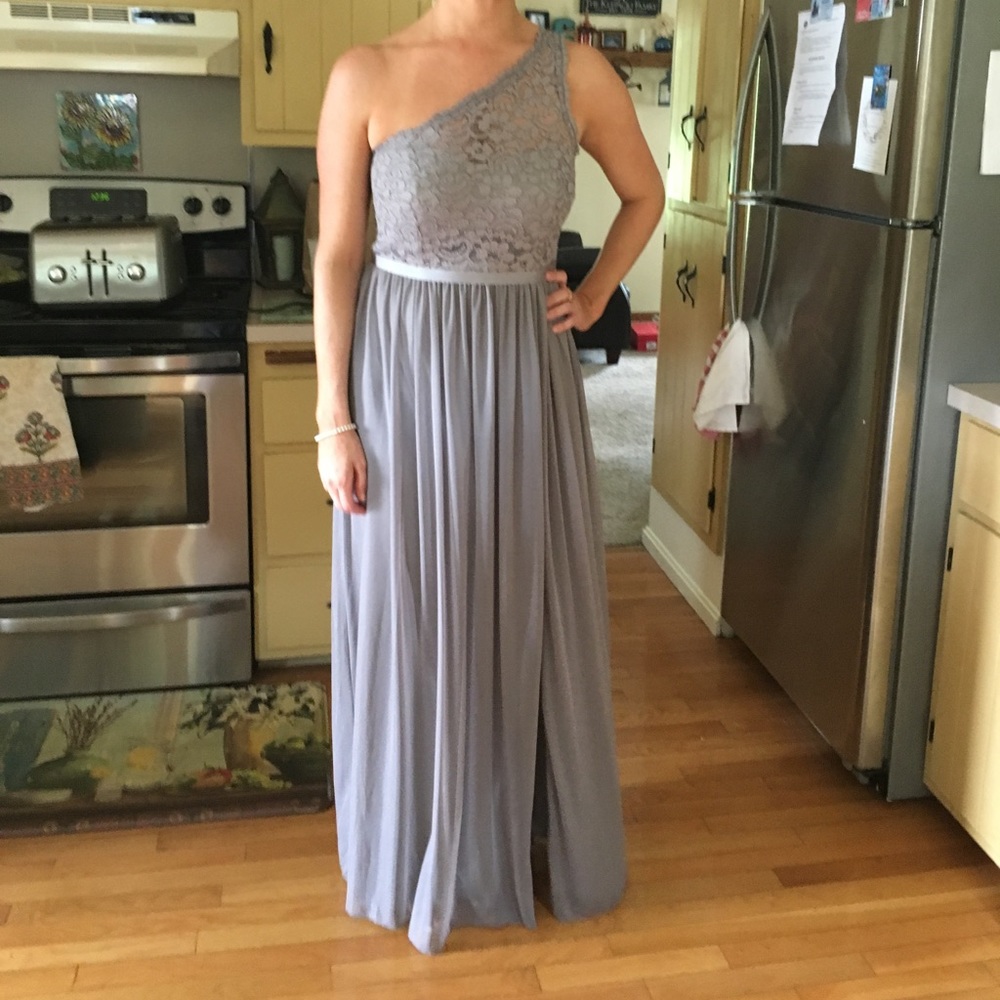 David's Bridal long chiffon bridesmaid dress