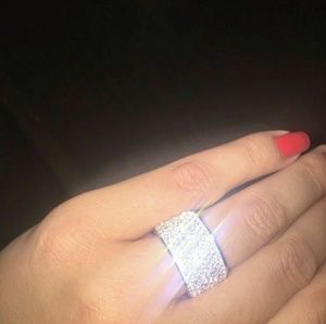 Stainless Steel Crystal Pave Wide Band Ring
