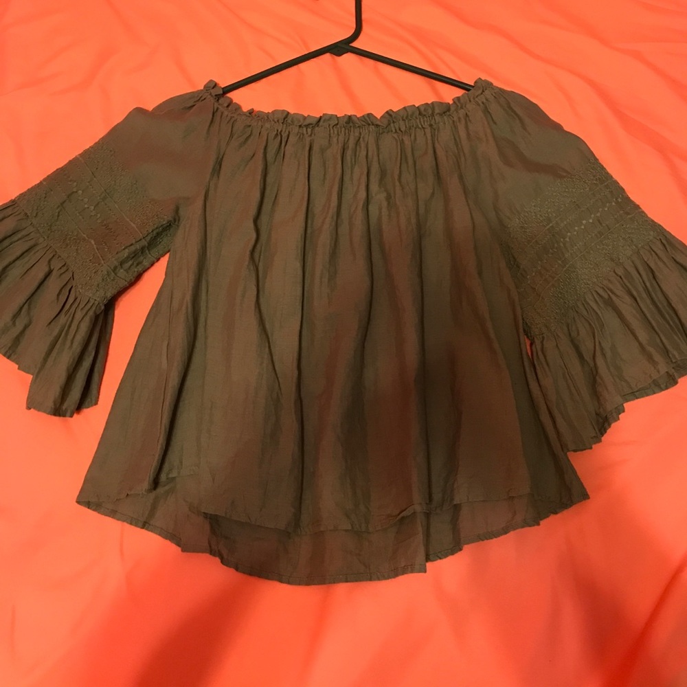 Military green off the shoulder top