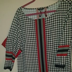 Super Comfy Red Boarder Houndstooth Dress