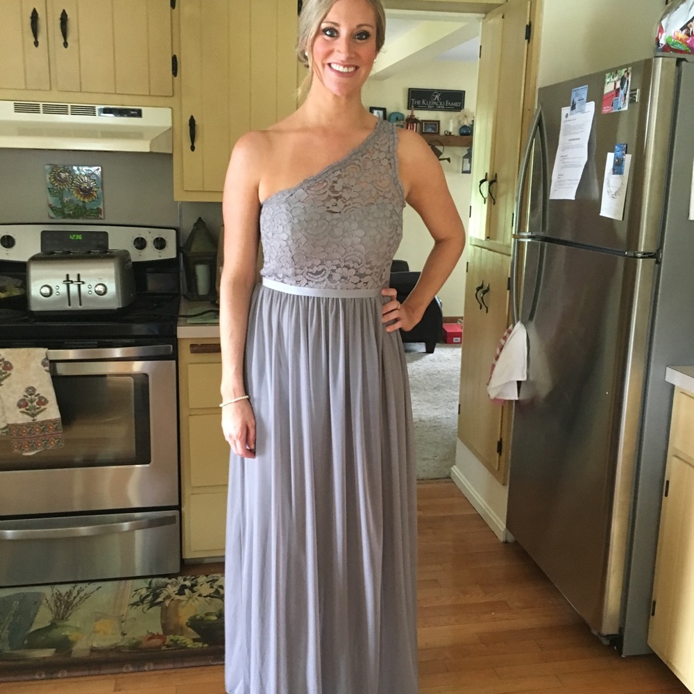 David's Bridal long chiffon bridesmaid dress