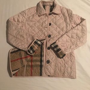 kids light pink Burberry quilted jacket