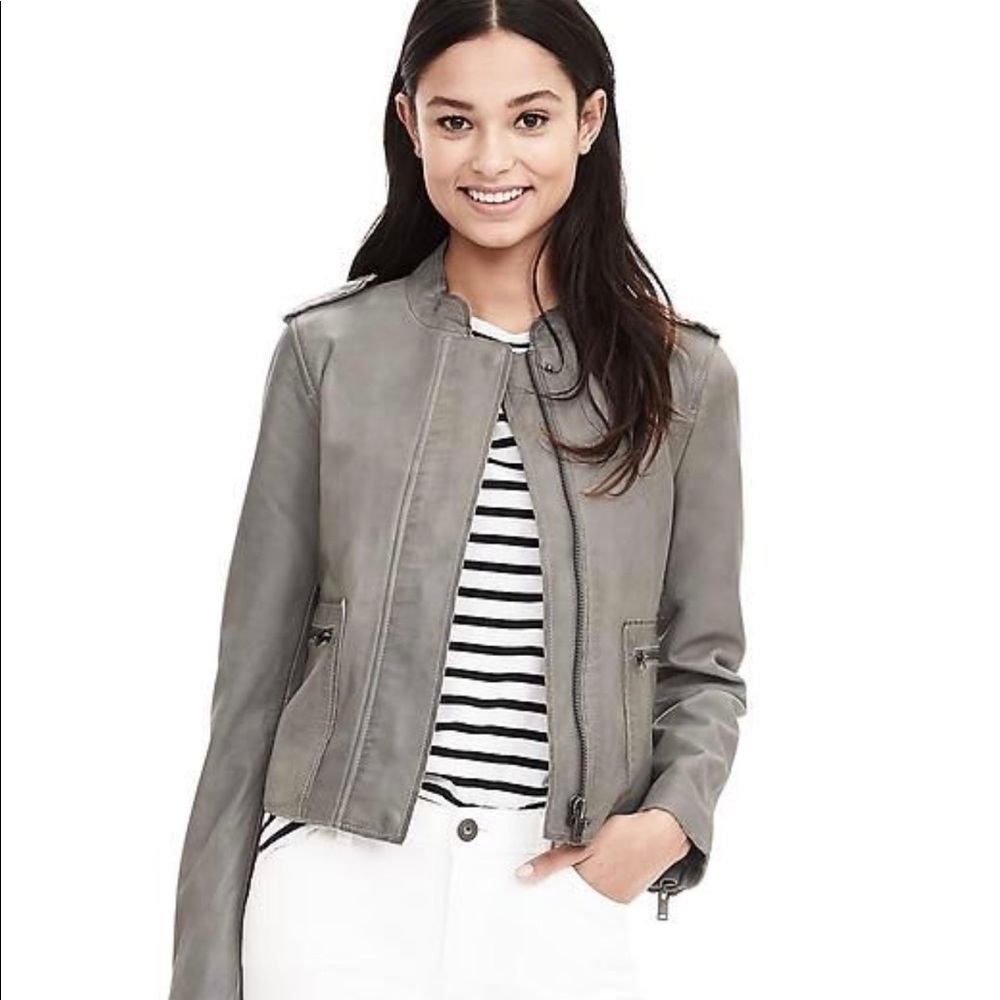 Banana republic grey leather jacket