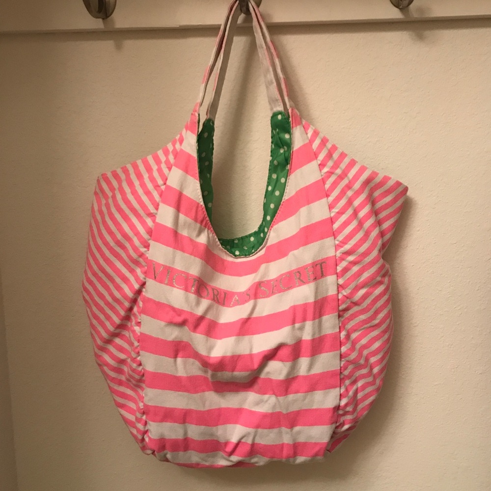 Victoria's Secret reversible stripe pink&green bag