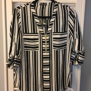 Blouse with zipper detail at neckline, Size Small