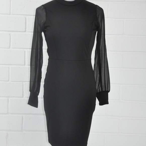 Black Sheer Long Sleeve mini Dress - Picture 3 of 4