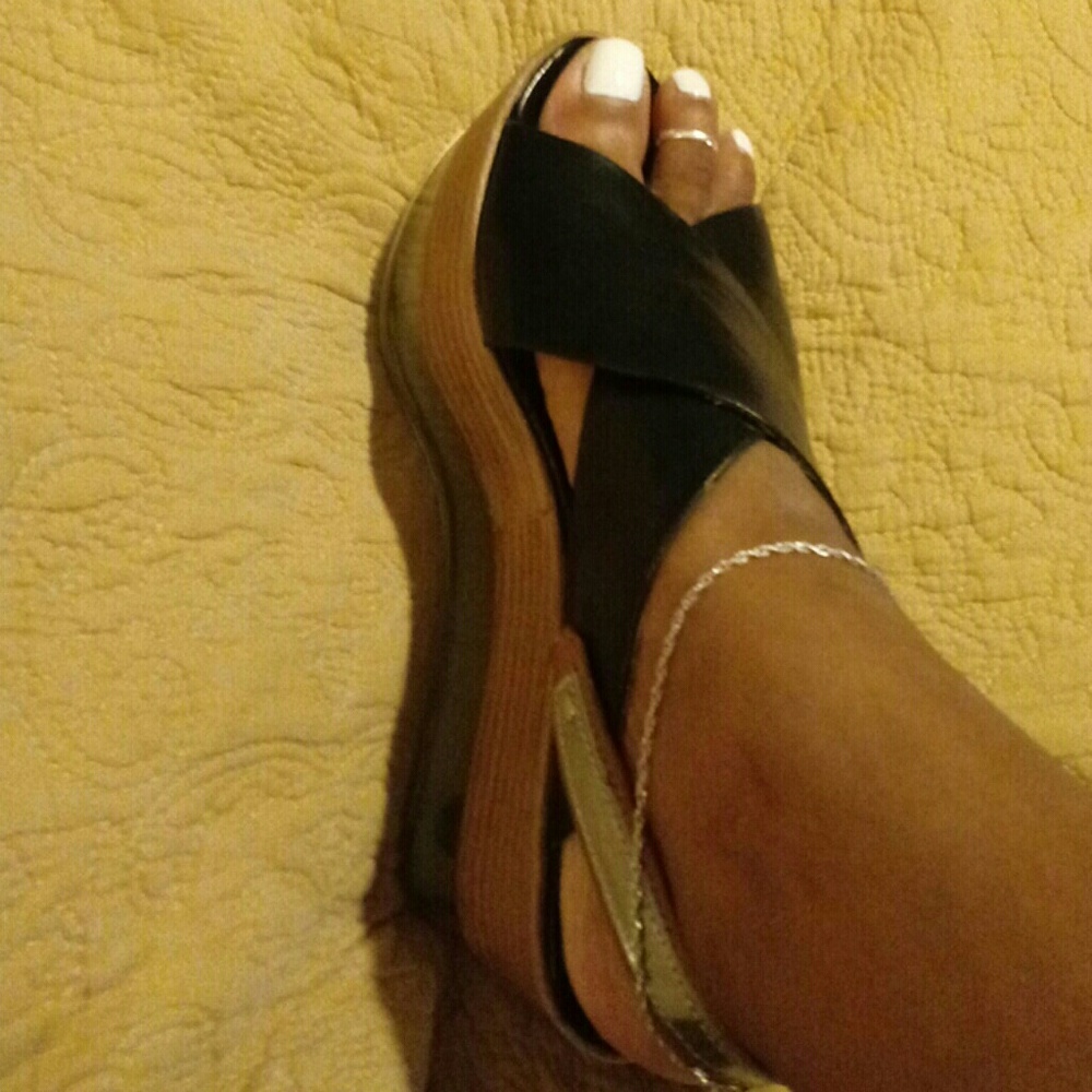 Black lucite heel wedges