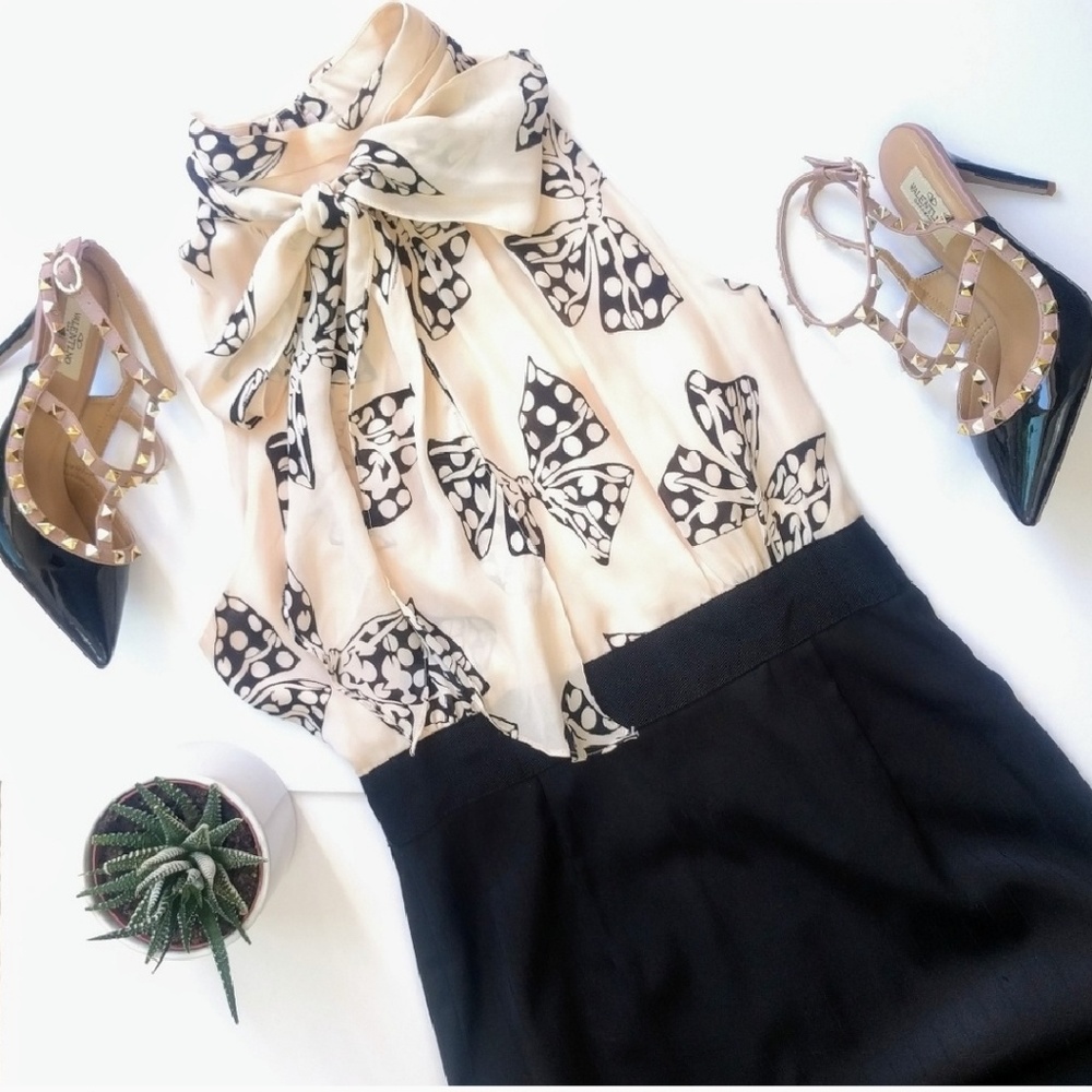 Milly Silk Polka Dot Bow Sheath Dress Size 8