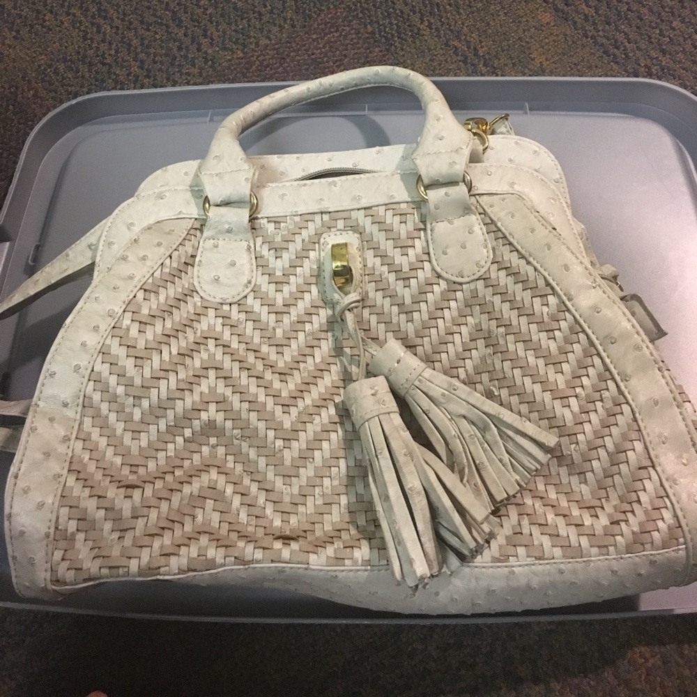 LF White faux ostrich leather purse