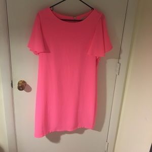 Neon pink shift dress