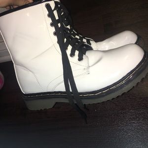 White glossy combat boots