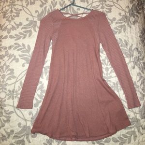 Rib Knit Dress with Waffle Sleeves