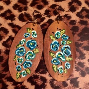 Teal Handpainted Earrings