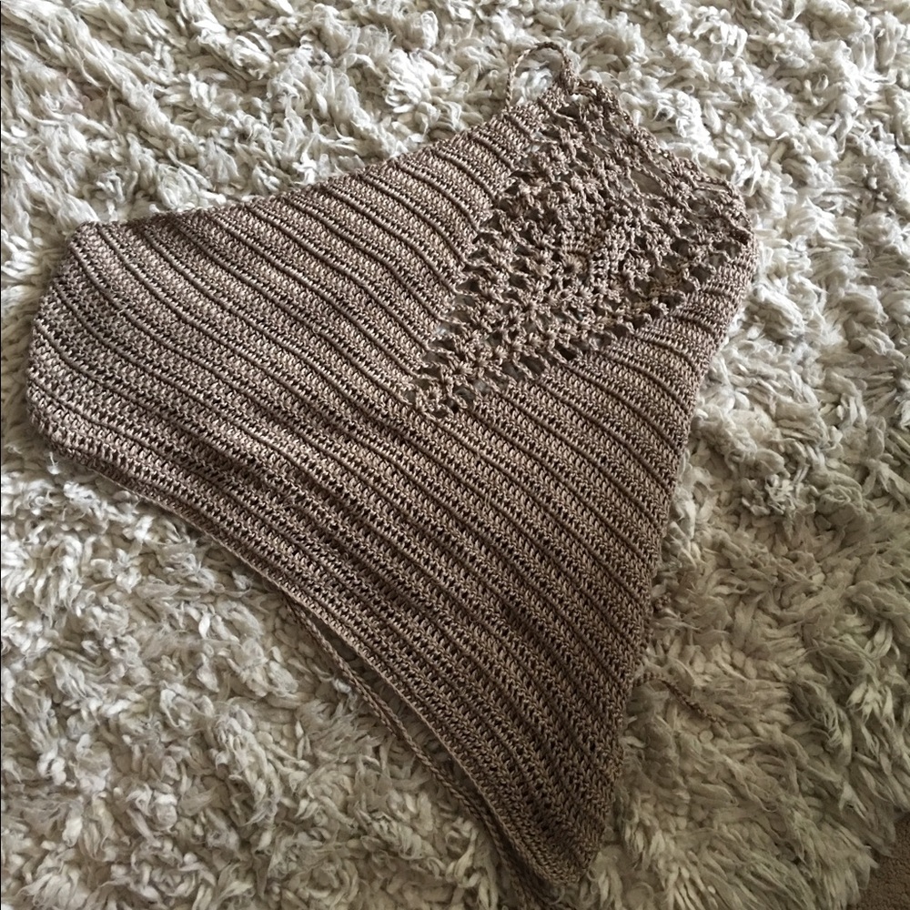 Tan Knit Halter Crop Top