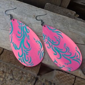 Pink Handpainted Scroll Earrings