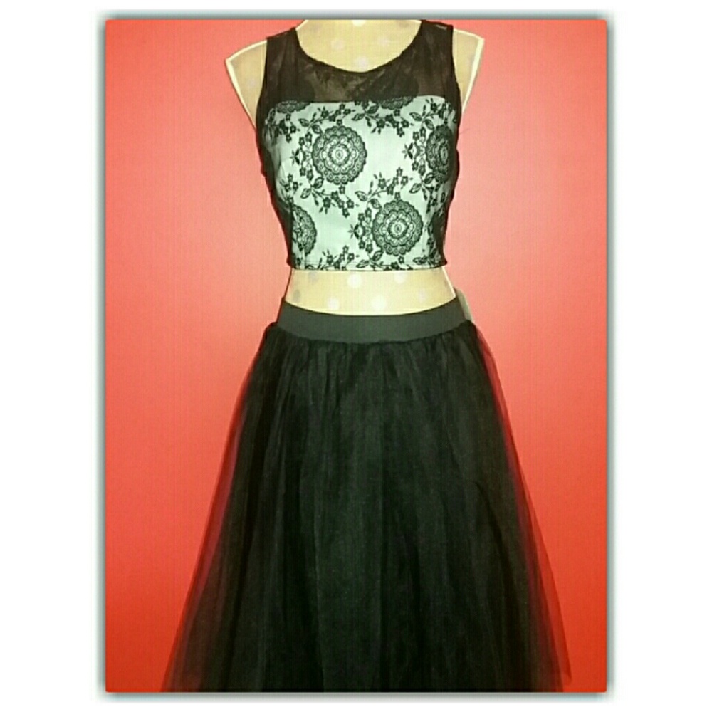 NWT Crop Top w/ Matching Tulle Midi Skirt