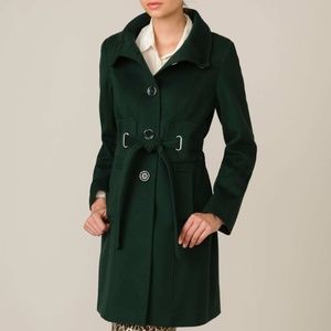 Via Spiga Deep Green Wool Waist Tie Coat