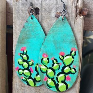 Rustic Prickly Pear Handpainted Earrings