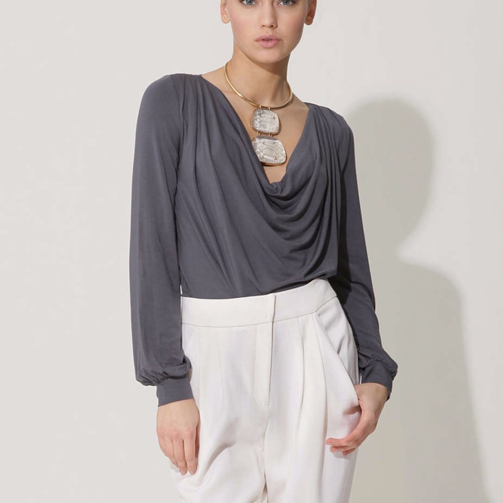 Tart Draped Jersey Cowl Neck Top Slate Grey
