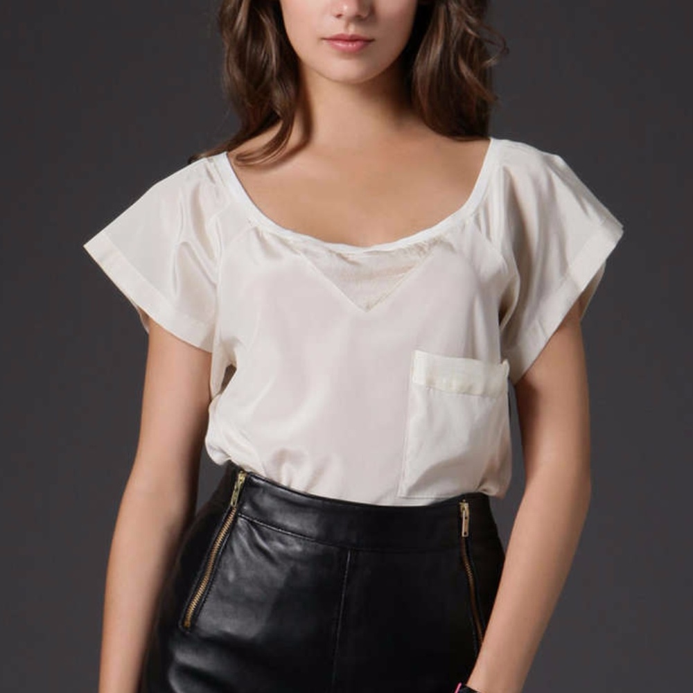 Chelsea Flower Silk Crepe Pocket Tee, Cream