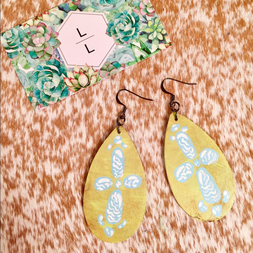 Lime Cross Hand Painted Earrings