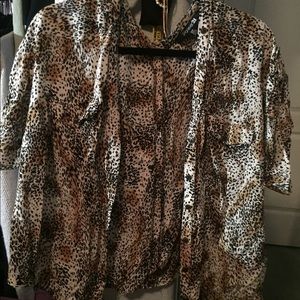Cheetah print button down top