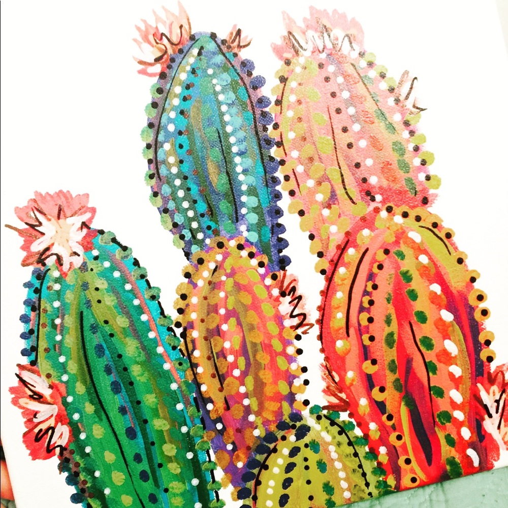 Retro Cactus 12X12 painting