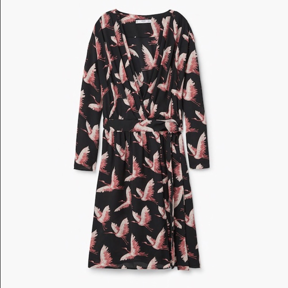 Mango bird print wrap dress