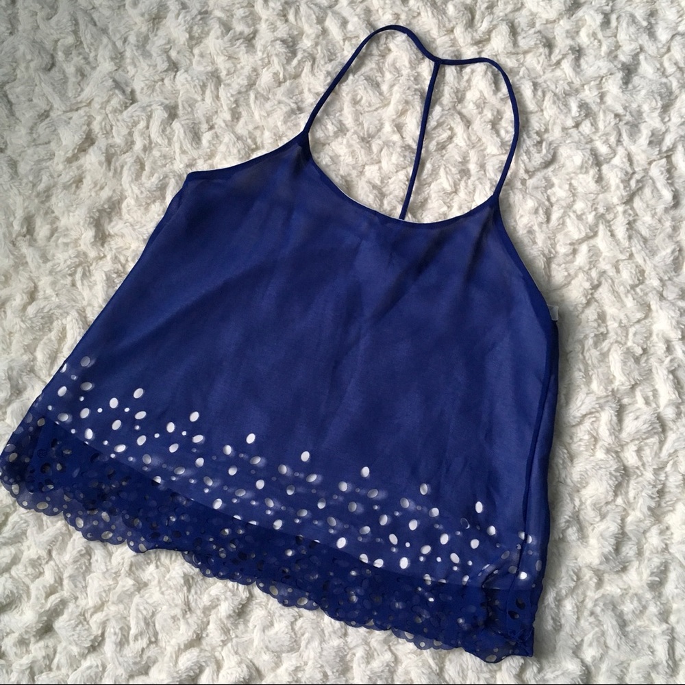 Blue laser cut t back tank top
