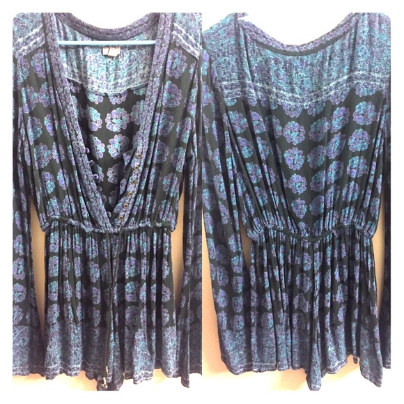 Ecote Helena Printed Long-Sleeve Romper S/XS - Picture 1 of 7