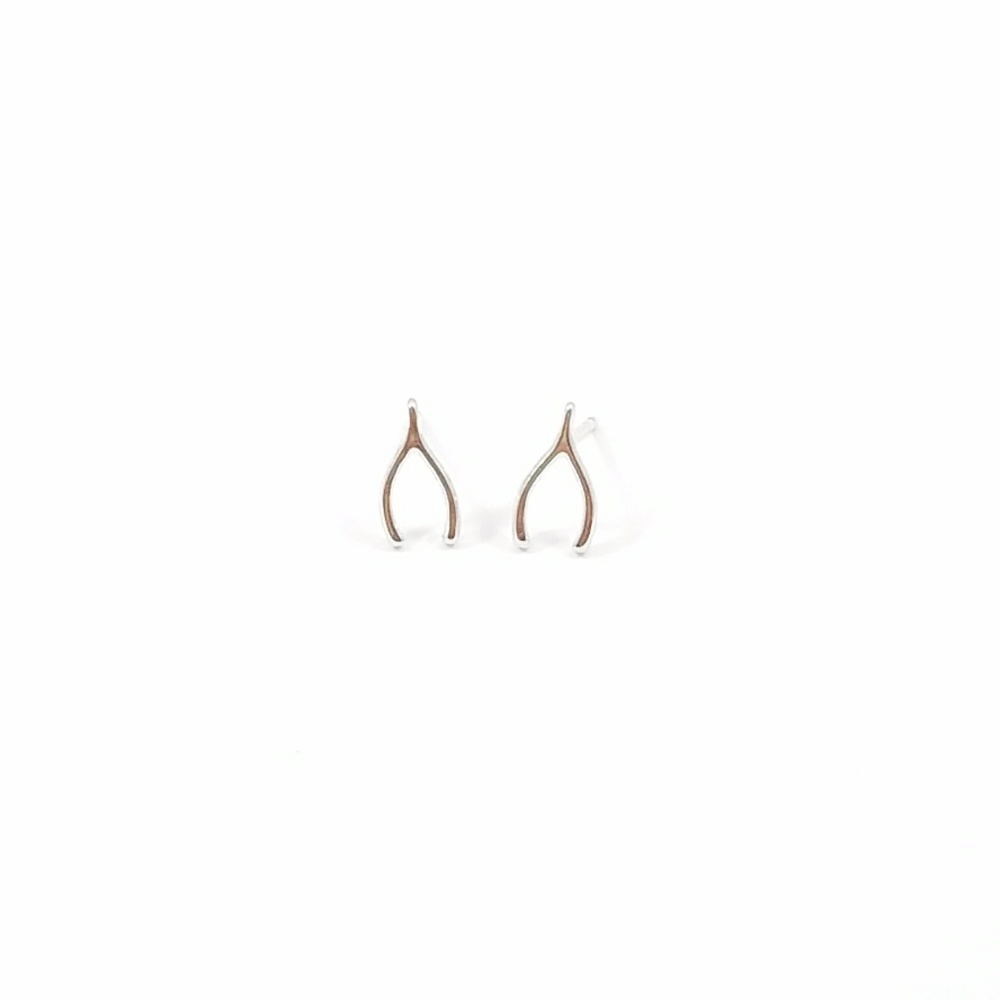 Dainty White Gold Dipped Wishbone Earrings