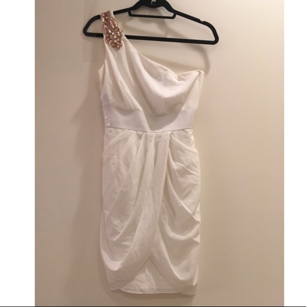 One-Shoulder White Dress with Sequin Detailing - Picture 3 of 4