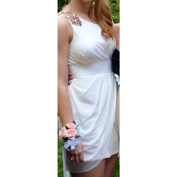 Aqua Dresses & Skirts - One-Shoulder White Dress with Sequin Detailing