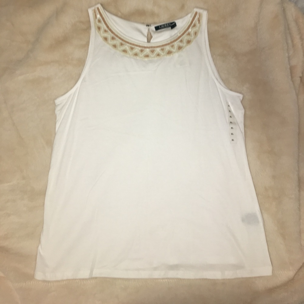 LAUREN RALPH LAUREN BEADED WHITE TANK