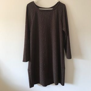 Brown Textured Long-Sleeve Dress